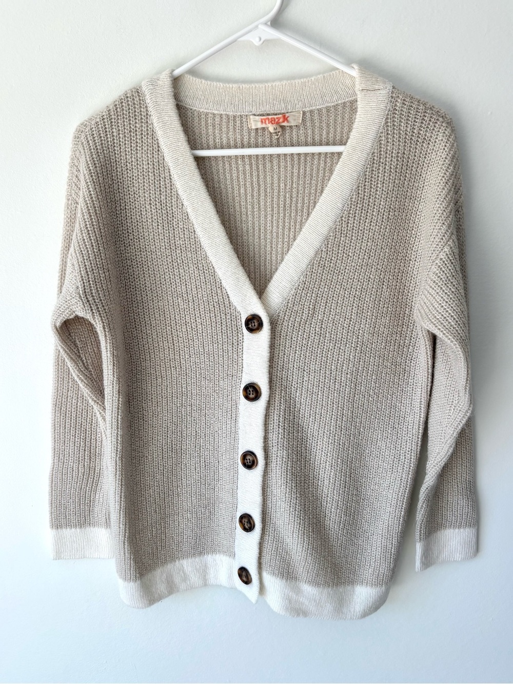 Mazik Brown White Mohair Wool Blend Knit Button Front Cardigan Academia